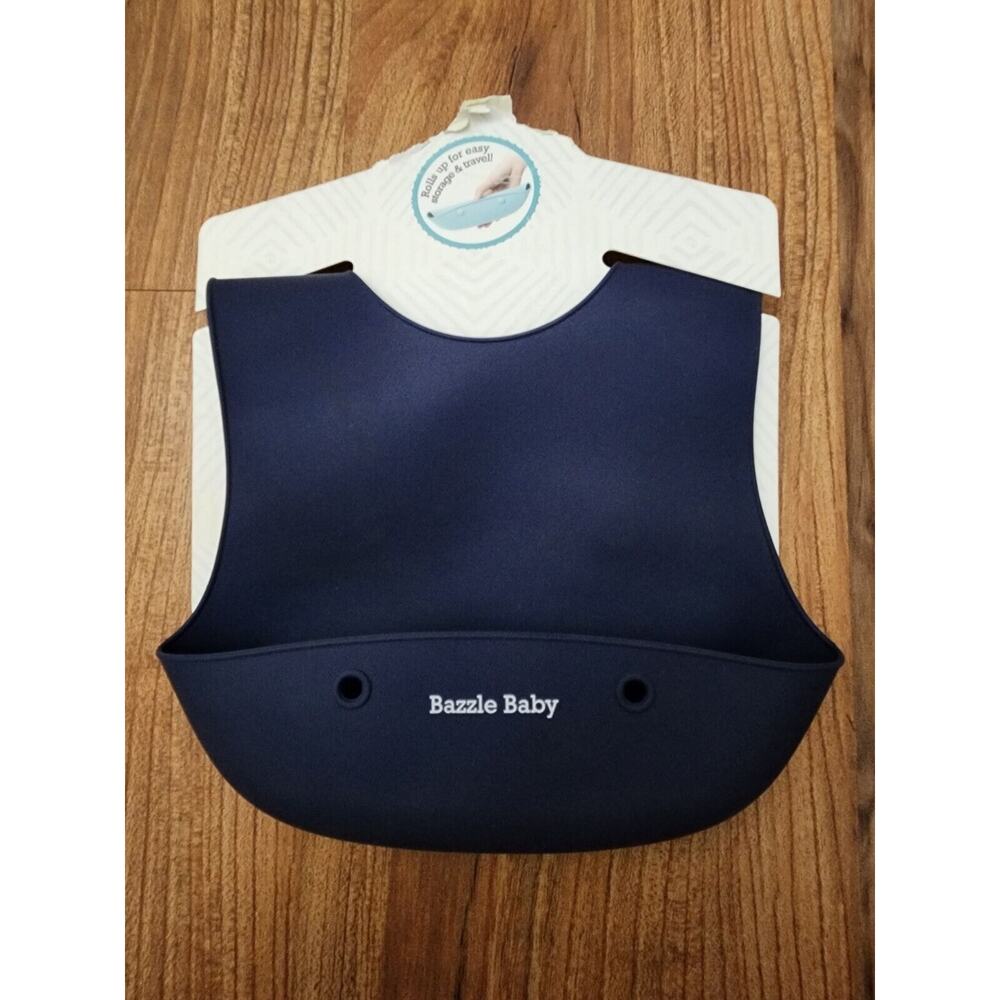 Bazzle Baby Silicon Bib Navy Blue Roll Up For Storage